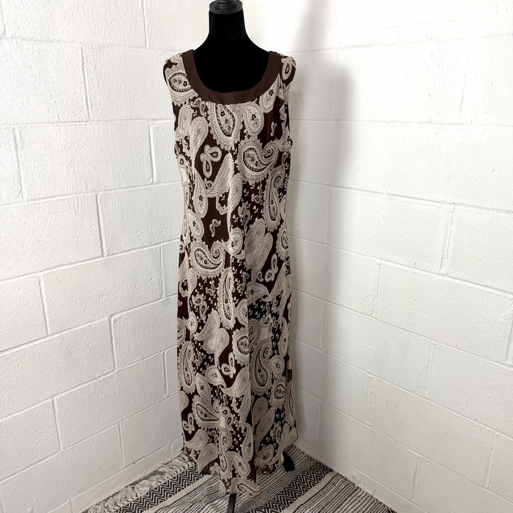 Studio I Women's Maxi Dress Plus Size 18 Brown Paisley Lined Flowy Wedding Guest